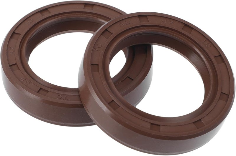 VekAuto Universal Oil Seal TC Double Lip W Steel Spring Seal Ring Rotary Shaft Seal 32x47x10mm High Pressure FKM Rubber Brown 2 Pcs - Image 1